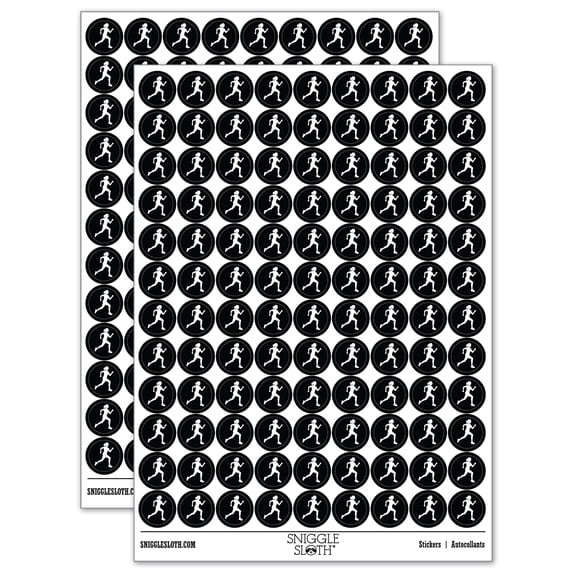 Woman Running Marathon Cardio Exercise 200+ Round Stickers - Black - Matte Finish - 0.50" Size