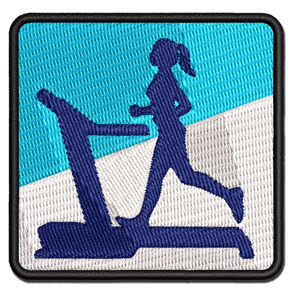 Woman Running on Treadmill Cardio Workout Gym Applique Multi-Color Embroidered Iron-On Patch - 2.0 Inch Mini