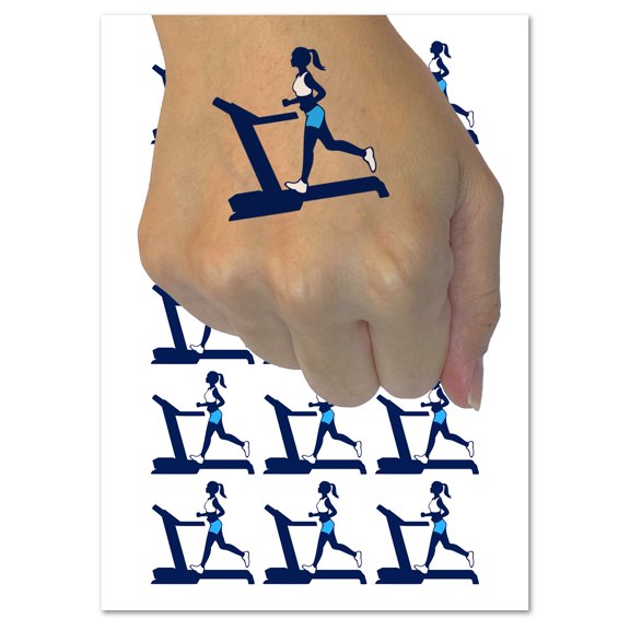 Woman Running on Treadmill Cardio Workout Gym Water Resistant Temporary Tattoo Set Fake Body Art Collection - 54 1" Tattoos (1 Sheet)