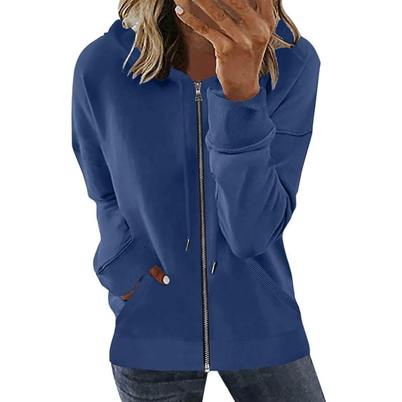 Woman's Long Sleeve Full-Zip Hoodies Open Front Casual Loose Sweatshirt with Pockets