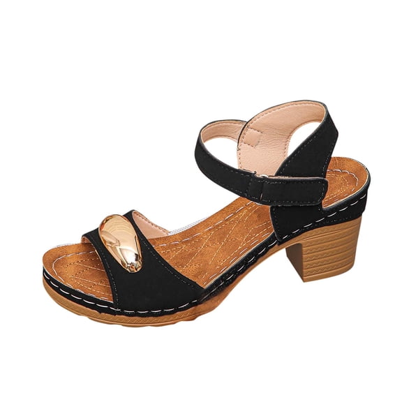 Woman Sandals Summer Oofos Shoes Women Women's Fashionable Casual Versatile Thick Heel Spring And Summer High Heel Sandals Black