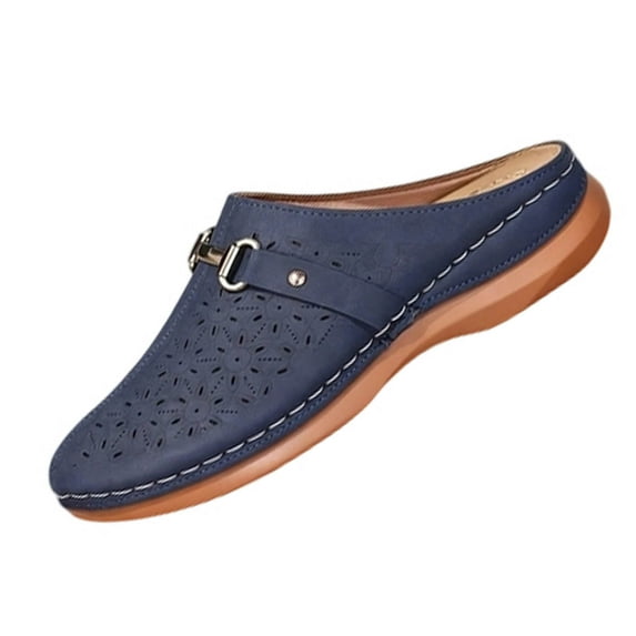 Woman Sandals Summer Women Leisure Style Solid Color Versatile Slope Heel Large Baotou Cool Slippers Blue