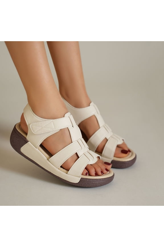 Woman Sandals Summer Women's Fashion Casual Spring And Summer Comfortable Style Solid Color Breathable Round Toe Open Toe Thick Bottom Wedge Heel Sandals Beige