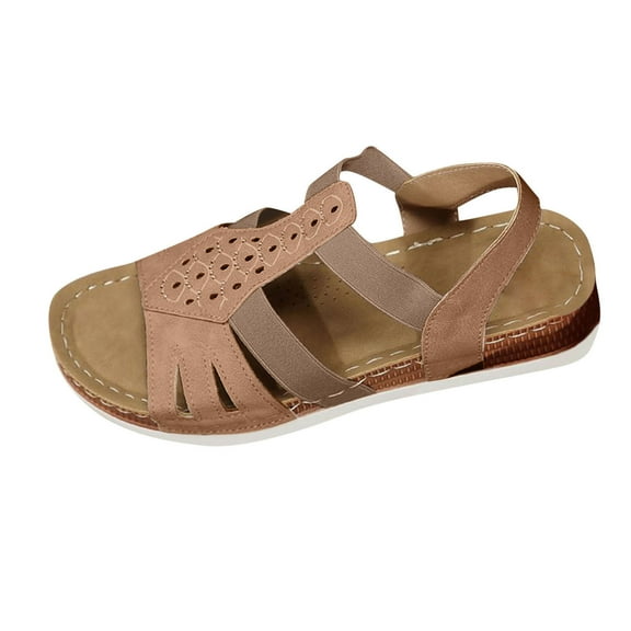 Woman Sandals Summer Women's Fashion Casual Spring And Summer Outer Wear Hollow Solid Color Round Head Open Toe Elastic Wedge Heel Thick Bottom Sandals Yellow