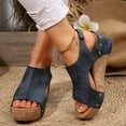 thumbnail image 1 of Woman Sandals Summer Women's Fashion Casual Spring And Summer Solid Color Stitching Round Toe Open Toe One-Line Buckle Thick Bottom Wedge Sandals Blue, 1 of 9