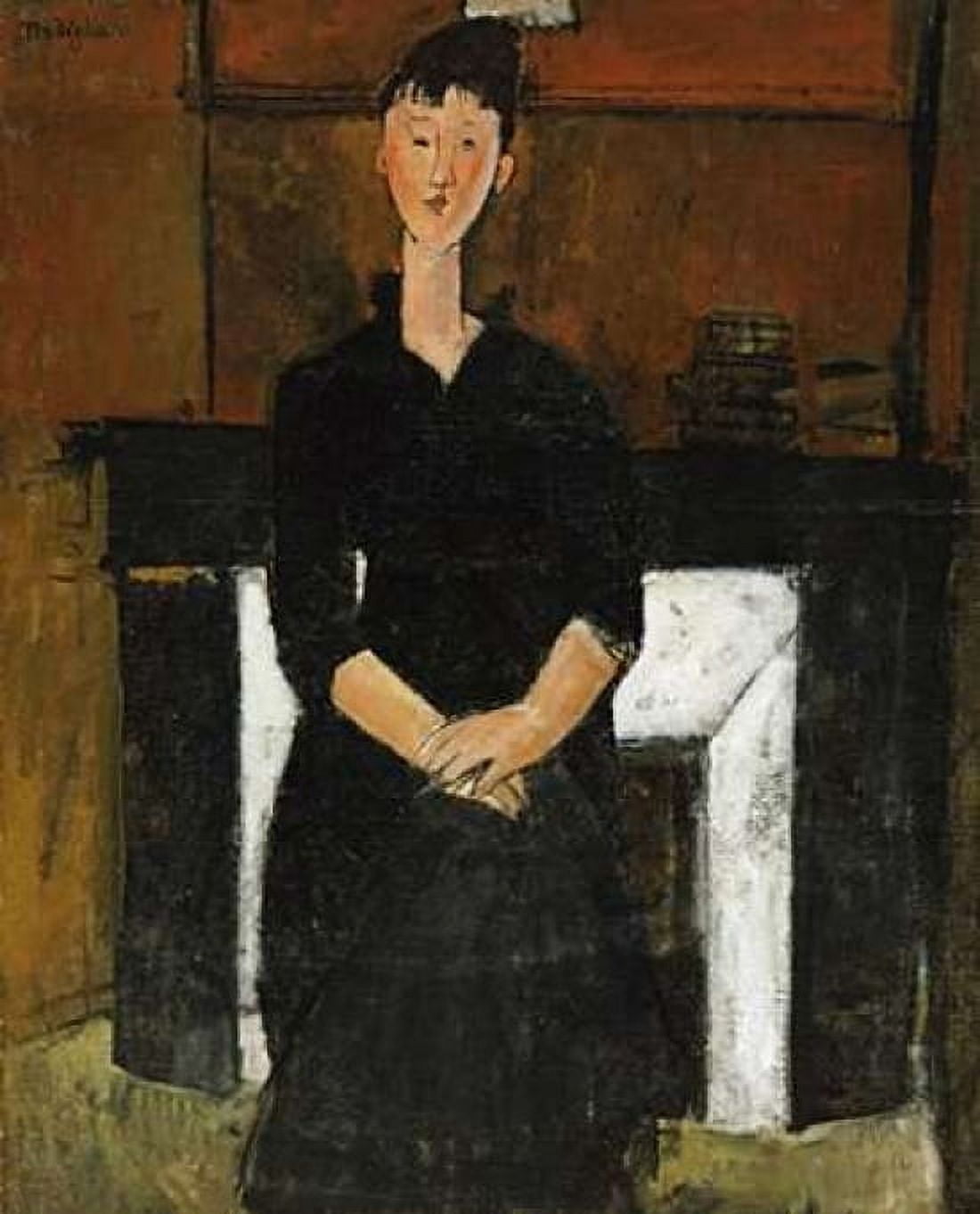 Woman Sat By a Fireplace Canvas Art - Amedeo Modigliani (20 x 24)