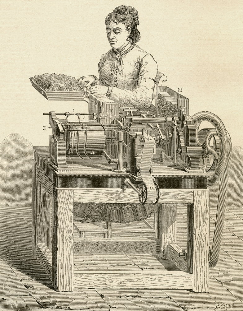 Woman Sat At A Cigarette Making Machine In The Late 19Th Century From El Museo Popular Published Madrid 1887 Canvas Art - Ken Welsh Design Pics (24 x 32)