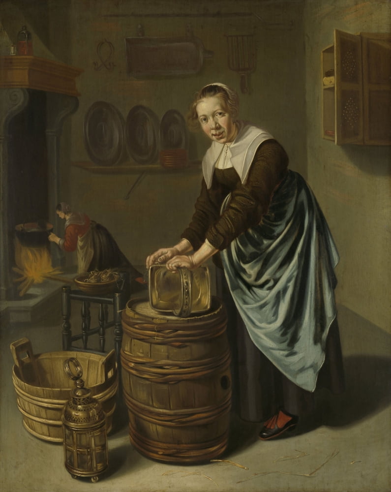 Woman Scouring A Vessel Canvas Art - (18 x 24)
