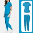 thumbnail image 1 of Woman Scrubs Uniform Set,Womens Scrub Sets with Mandarin Collar,Unisex Jumpsuit Workwear,Medical Uniform for Doctors, Nurses, Beauty Salons - Sky Blue - XS, 1 of 5