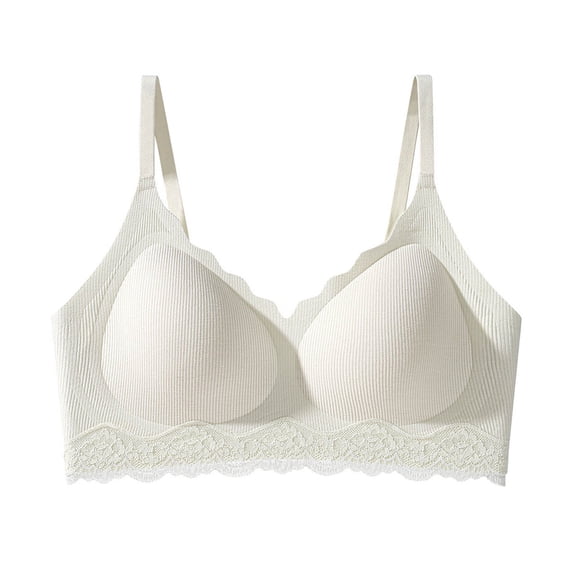 Woman Seamless Thin Wireless Bras Soft Support Gathered Push up Breathable Teen Girls Underwear Daily Bra Bralettes for Lady Padded White XXL