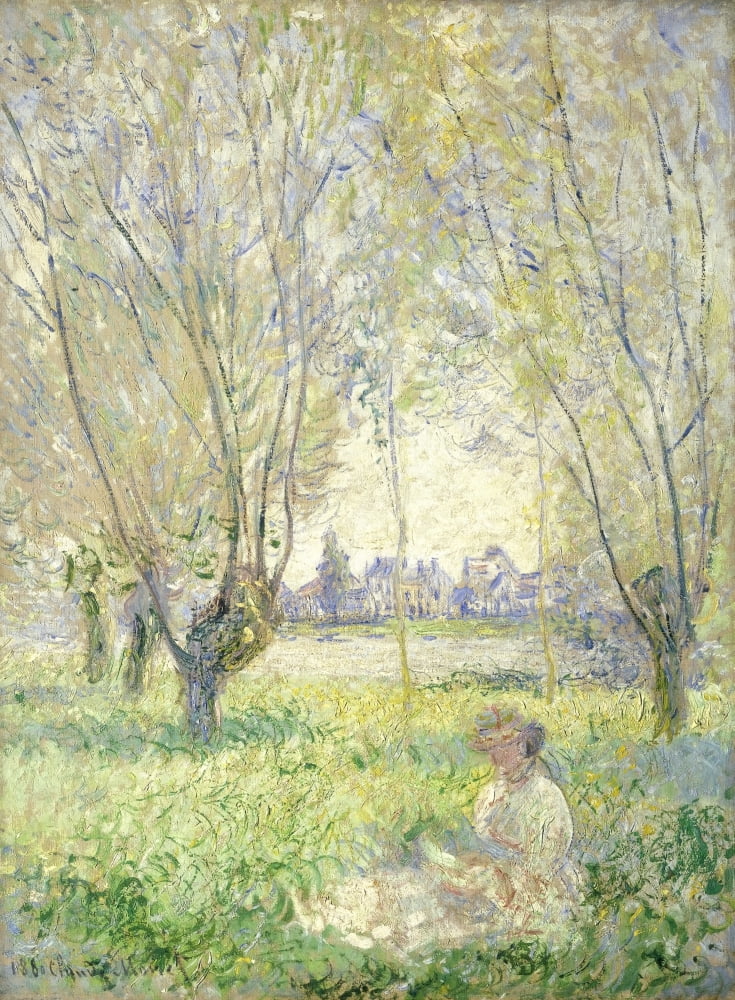 Woman Seated Under The Willows Canvas Art - (24 x 36)
