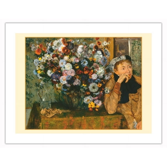 A Woman Seated beside a Vase of Flowers (Madame Paul Valpinçon) - From an Original Color Painting by Edgar Degas c.1865 - Bamboo Fine Art 290gsm Paper (Unframed) 17x22in