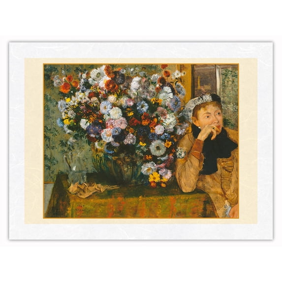 A Woman Seated beside a Vase of Flowers (Madame Paul Valpinçon) - From an Original Color Painting by Edgar Degas c.1865 - Japanese Unryu Rice Paper Art Print (Unframed) 18 x 24 in