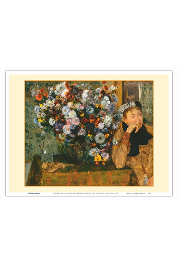 A Woman Seated beside a Vase of Flowers (Madame Paul Valpinçon) - From an Original Color Painting by Edgar Degas c.1865 - Master Art Print (Unframed) 9in x 12in