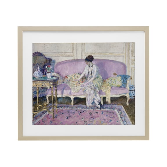 Woman Seated on Sofa Birch Framed Print Under Glass, design by Wild Apple Portfolio