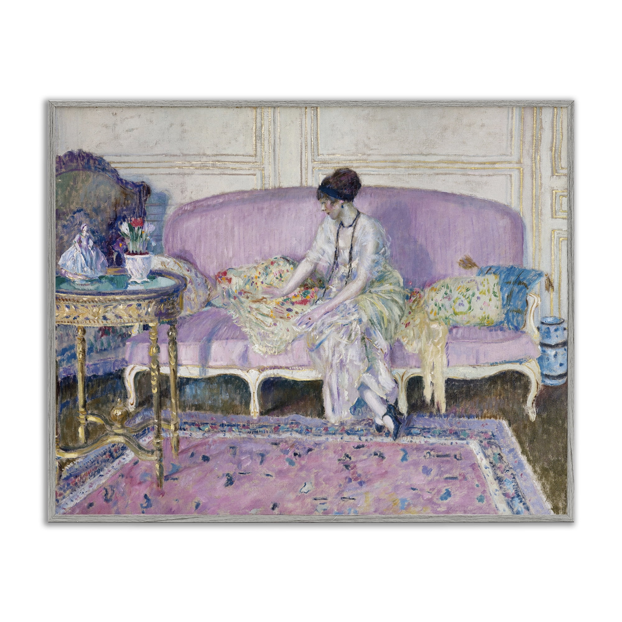 Woman Seated on Sofa Gray Framed Giclee Art, design by Wild Apple Portfolio
