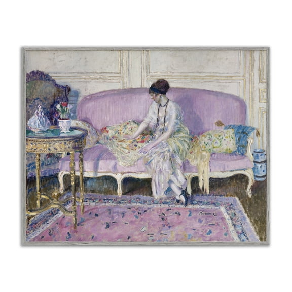 Woman Seated on Sofa Gray Framed Giclee Art, design by Wild Apple Portfolio