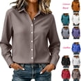 thumbnail image 1 of Woman Shirts Dqueduo Women's Solid Collared Long Sleeve Casual Blouse Chiffon Shirt Coffee S, 1 of 7