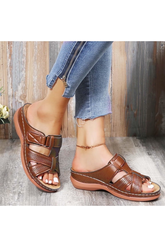 Woman Shoe Sandals Wedge,AXXD Women's Shoes Sandals Solid Color Summer Flip Flops Thick Heel Slippers Hollow Shoes for Girls' Easter Outfits Brown 6