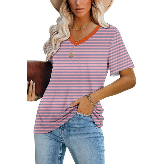 Woman Short Sleeve Tops T Shirts for Women Trendy Loose Fit Ladies Striped Tee Shirt Tunic Tops for Women My Items Ordered