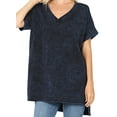thumbnail image 1 of Woman Short Sleeve V Neck Mineral Wash Cotton T Shirt Top Blouse Tunic Sapphire 1X (ZN 4629), 1 of 2