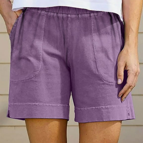 Womens Shorts Under 5.00,POROPL Shorts for Women Pockets Elastic Waist Solid Linen Shorts Women Pack Purple Size 4