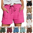 thumbnail image 1 of Woman Shorts Fashion Casual Pocket Solid Elastic Waist Drawstring Short Pants Skateboard Shorts for Women, 1 of 9