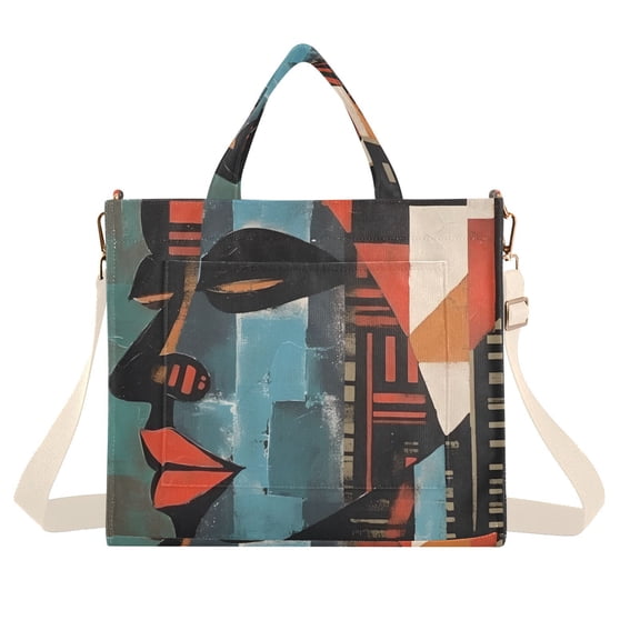 Woman Side Face Corduroy Tote Bag Handbag Large Messenger Bag Shoulder Crossbody Zipper Bag Purse