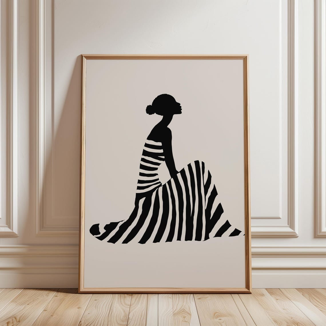 Woman Silhouette Print, Striped Abstract Art, Minimalist Black And ...