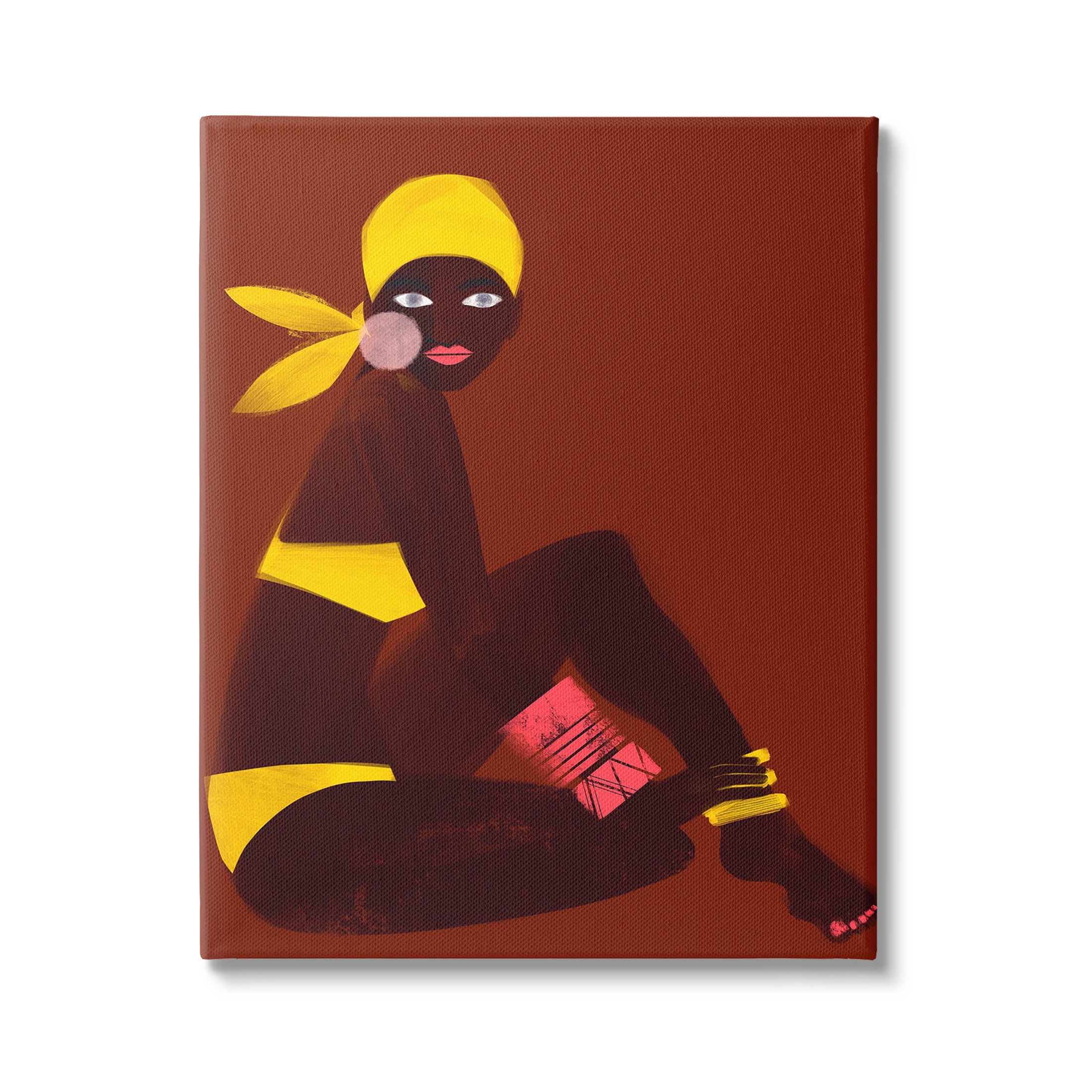 Woman Sitting Yellow Swimsuit Abstract Graphic Art Gallery Wrapped Canvas Print Wall Art