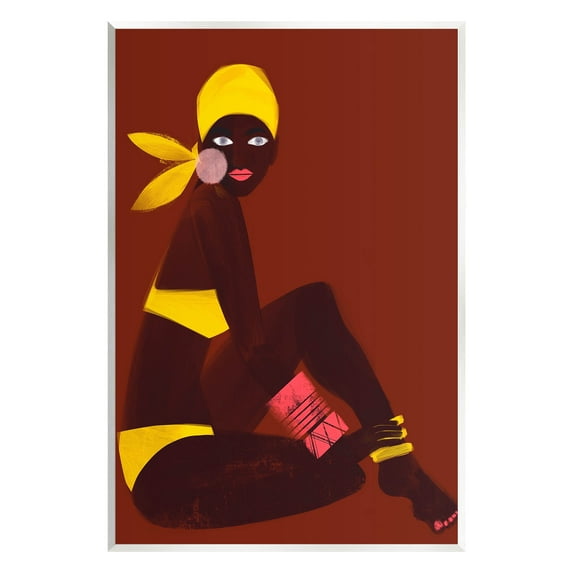 Woman Sitting Yellow Swimsuit Abstract Graphic Art Unframed Art Print Wall Art