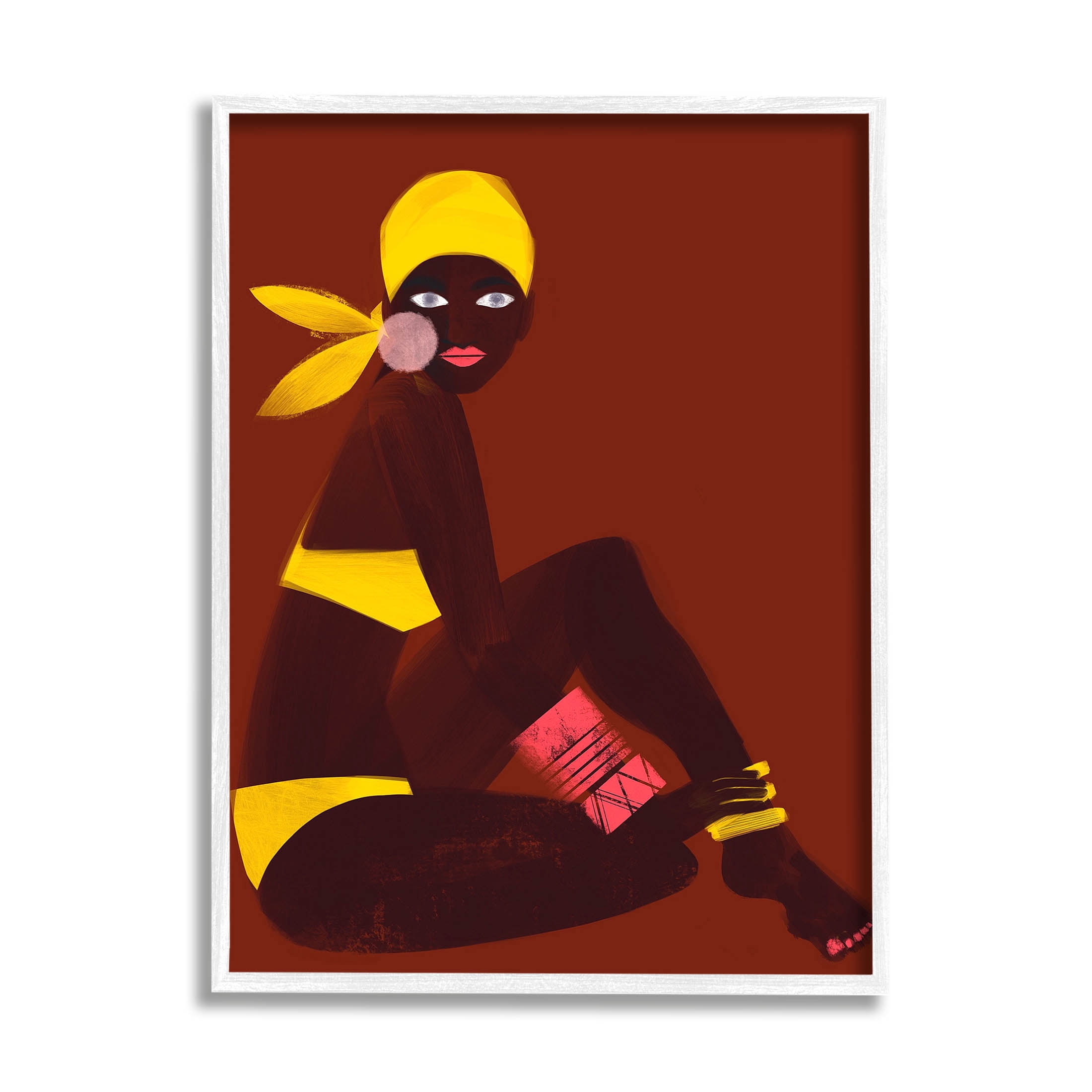 Woman Sitting Yellow Swimsuit Abstract Graphic Art White Framed Art Print Wall Art