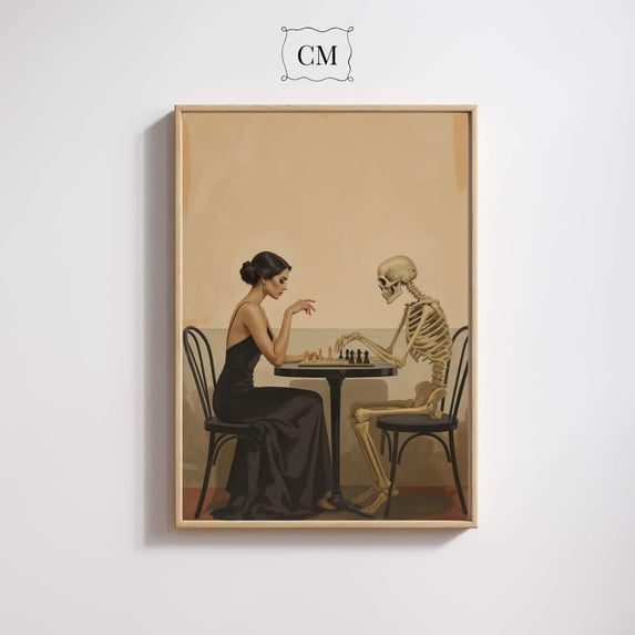 Woman Skeleton Chess Poster Surreal Poster Vintage Style Art , Poster ...