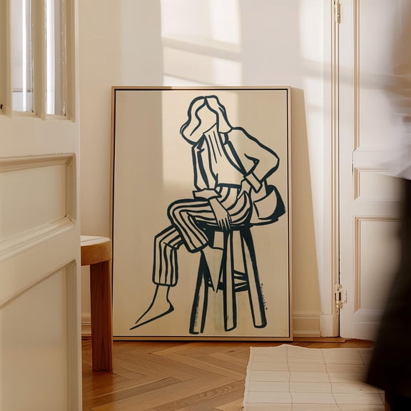 Woman Sketch Retro Drawn Line Art Design1 Unframed Paper Print