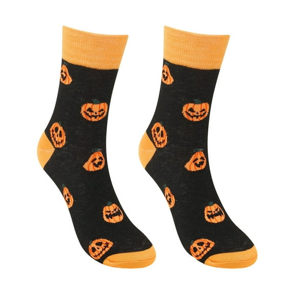 Woman Socks Halloween Pumpkin Novelty Print Crew Socks Mid Calf Length Casual Party Fall Fun Socks for Women