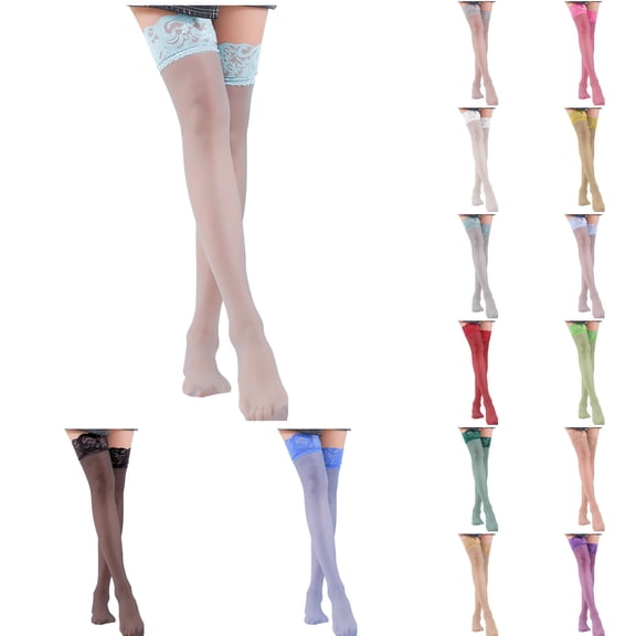 Woman Socks Thigh High Stockings Antiskid Silicone Lace Stay Up Semi Sheer Pantyhose Funny Socks for Women