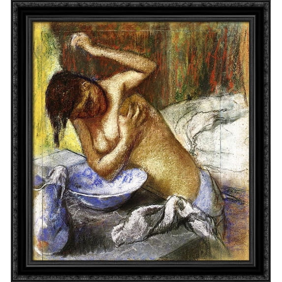 Woman Sponging Her Chest 28x30 Large Black Ornate Wood Framed Canvas Art by Edgar Degas