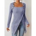 thumbnail image 1 of Woman Square-neck Off-shoulder Slit Sweater, 1 of 10
