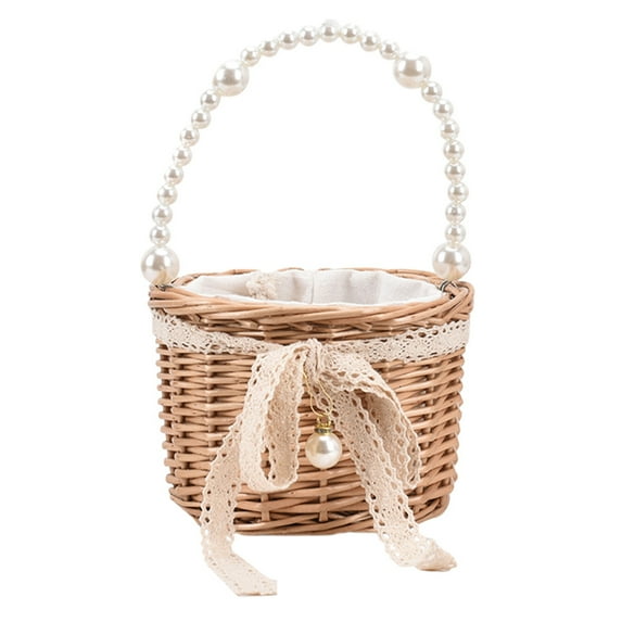Woman Straw Bucket Small Summer Rattan Beach Handbag Holiday Portable Bag