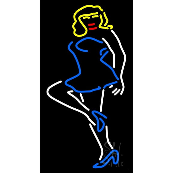 Woman Strip Night Club LED Neon Sign 24" Tall x 13" Wide - inches Black Square Cut Acrylic Backing, with Dimmer - Premium built indoor Sign for Strip Club, Dance club, Dcor, Bar.
