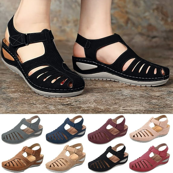 Woman Summer Fashion Casual Sandals Casual Flat Solid Color Loophole Shoes Brown qILAKOG Size 7