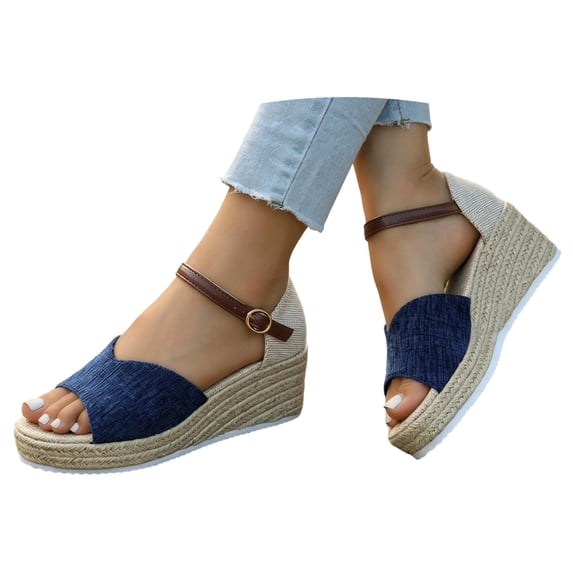 Woman Summer Sandals Open Toe Buckle Ankle Strap Espadrilles Platform Shoes for Casual