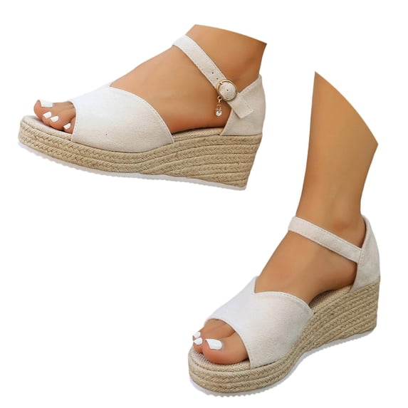 Woman Summer Sandals Open Toe Buckle Ankle Strap Espadrilles Platform Shoes for Casual
