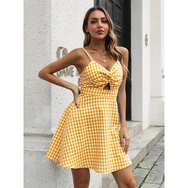 Woman Summer Style Spaghetti Strap Dress Lady Sexy Backless Bow Tie