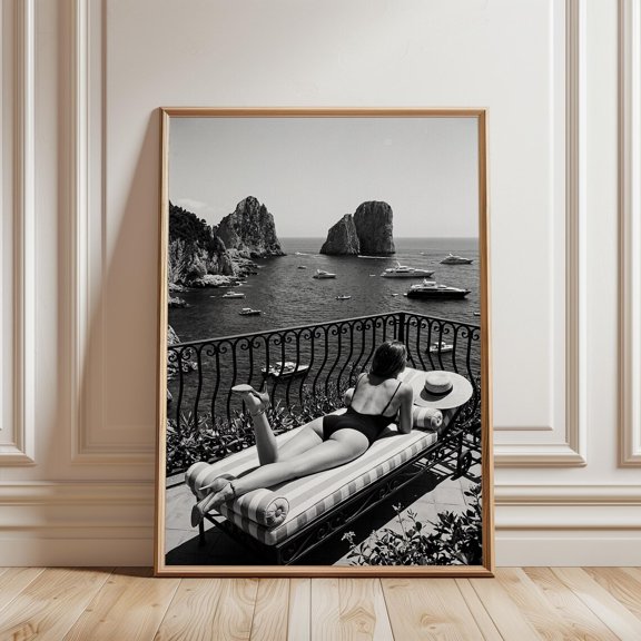 Woman Sunbathing Capri Vintage Photography Decor Wall Art