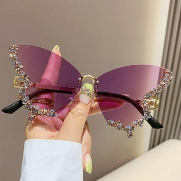Woman Sunglasses, Luxury Diamond Butterfly Sunglasses,Rimless Diamond Sunglasses, UV Protection Sunglasses