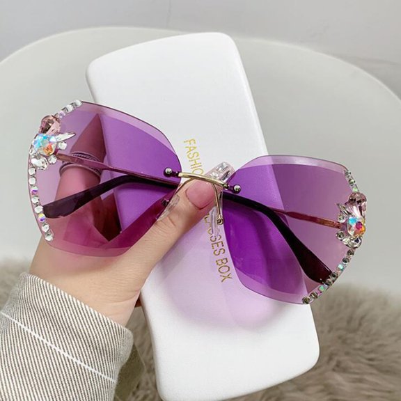 Woman Sunglasses, Luxury Diamond Stylish rhinestone sunglasses,Rimless Diamond Sunglasses, UV Protection Sunglasses