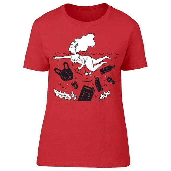 Woman Swims In Sea With Garbage Tee Women's -Image by Shutterstock