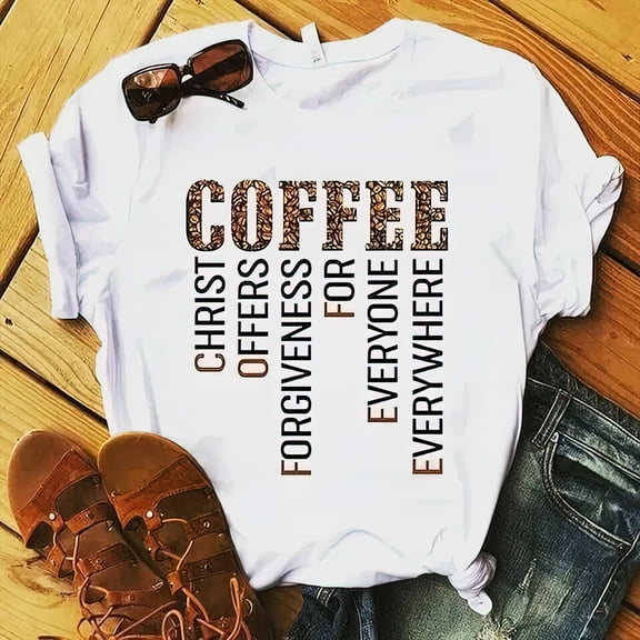 Woman T-Shirt Coffee Jesus God Shirt I Love Coffee Mom Shirt Coffee Tee Cute Coffee Shirt Graphic Tee Christian Female Top