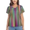 thumbnail image 1 of Woman T-Shirt Summer Candy Stripes Tshirt Red and White Stripe Elegant T Shirts Short Sleeves V Neck Printed Oversize T, 1 of 5